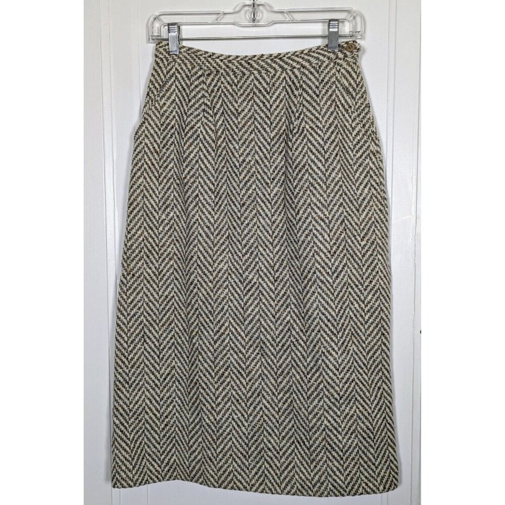 VTG Prestige of Boston Herringbone Wool Tweed Pencil Skirt Union Label Size 10